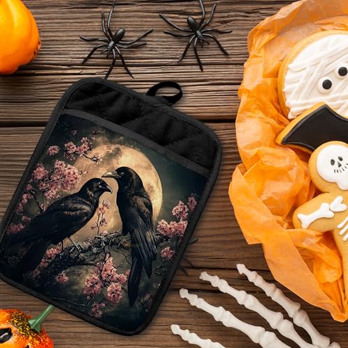 Gothic Raven Pot Holder with Heat-Resistant Pocket - Dark Academia Halloween Kitchen Accessory