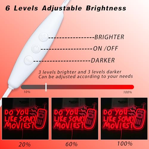 Horror Movie Neon Sign Do You Like Scary Movies - Dimmable Gothic LED Light for Movie Room & Halloween - Variation: Horror Movie