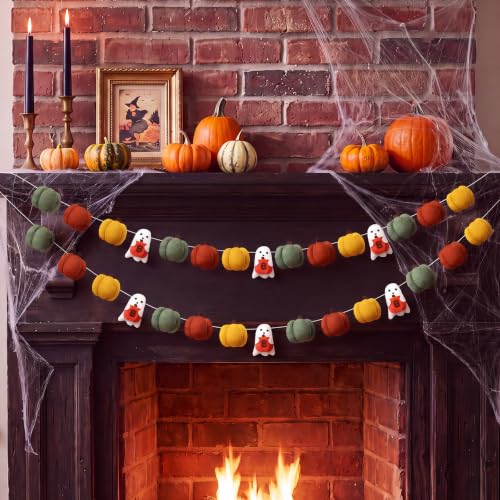 Halloween Felt Garland Set - Boo Ghost Pumpkin Banner, Orange, 16.4 ft