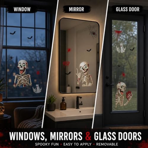 Halloween Window Clings Skeleton Blood Ghost Spider Decorations - Halloween-1