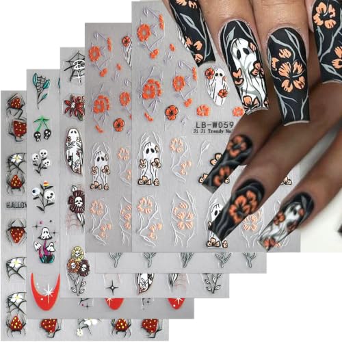 Halloween Nail Stickers Set - Spooky Ghost Pumpkin Design, Color-26