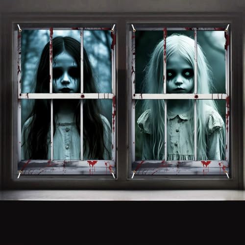 Halloween Ghost Girl Window Covers Set - Spooky Haunted House Decor
