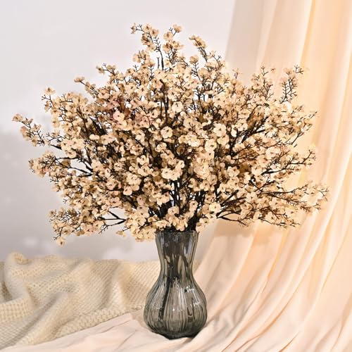 Beige Silk Baby's Breath Flowers - 6 Pack Real Touch Faux Floral Decor