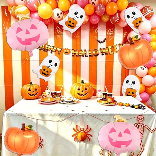 Halloween Ghosts and Pumpkin Foil Balloon Set - Reusable Party Decorations