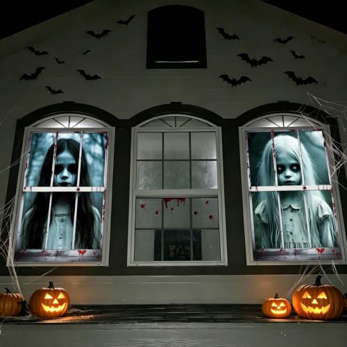 Halloween Ghost Girl Window Covers Set - Spooky Haunted House Decor