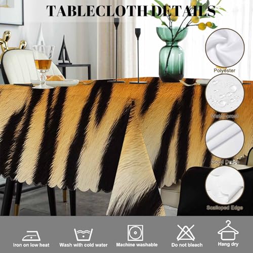 Tiger Print Tablecloth 52x70 Inches Wipeable Indoor Outdoor Kitchen Decor - Brown Black