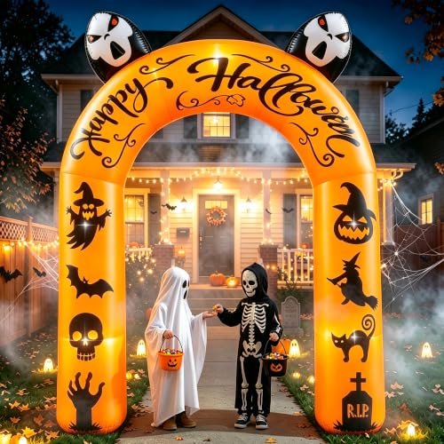 Halloween Inflatable Archway 9FT Tall with Ghost, Pumpkin, Witch & LED Lights - Outdoor Yard Decor