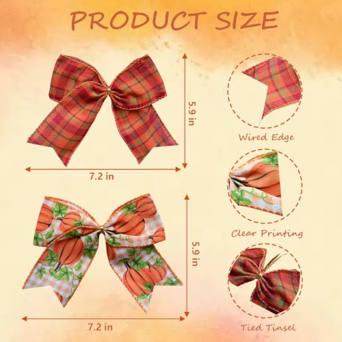 Fall Pumpkin & Buffalo Plaid Wreath Bows Set of 10 - Autumn Decor