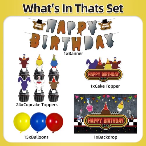 42Pcs Birthday Party Decorations Set with Balloons, Cake Toppers, Flags & Banner