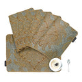 Luxury Chenille Damask Placemats Set of 6 - Blue Gold, Elegant Dining Table Mats with Non-Slip Backing - Loom and Mill