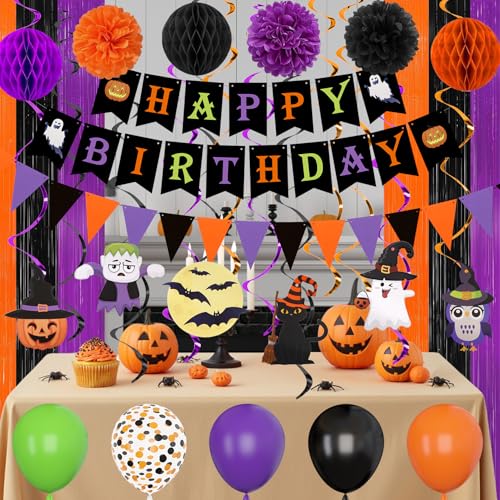 Halloween Birthday Party Decorations Set with Banner, Balloons & More