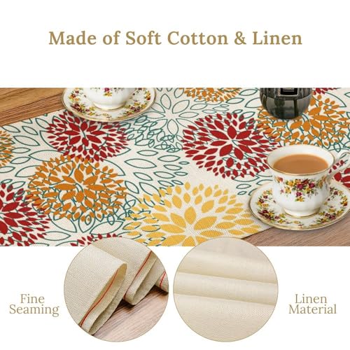 Dahlia Floral Table Runner Red Dahlia - 13x72in Linen Boho Decor