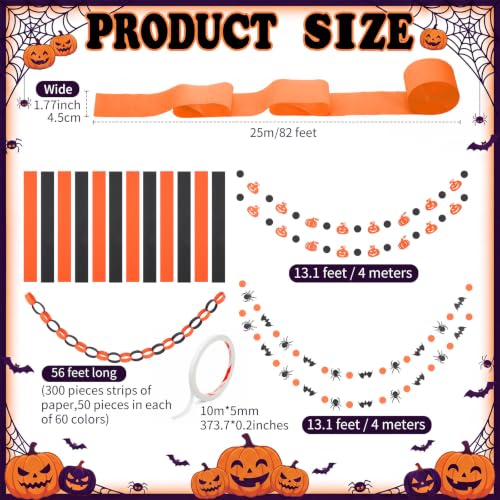 Halloween Paper Chain Garland Set - Black & Orange Streamers & Bats/Pumpkins (Variation of THIS listing)