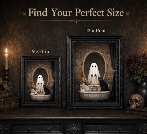 Ghost Halloween Canvas Wall Art 16x12 Inches - Framed Gothic Ghost Decoration