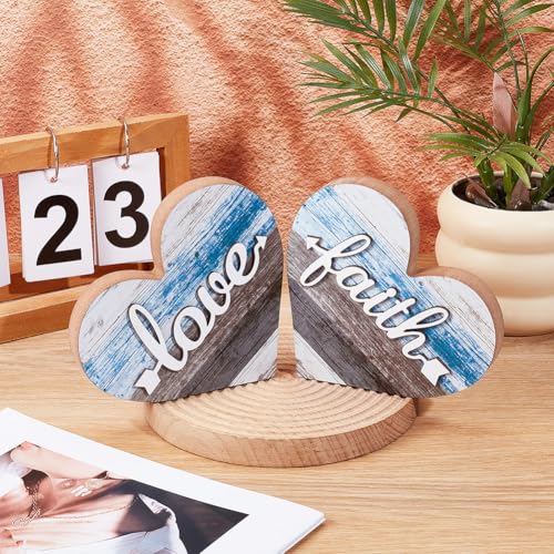 Rustic Heart Wooden Decor Sign - Style 1, Love & Faith Table Centerpiece