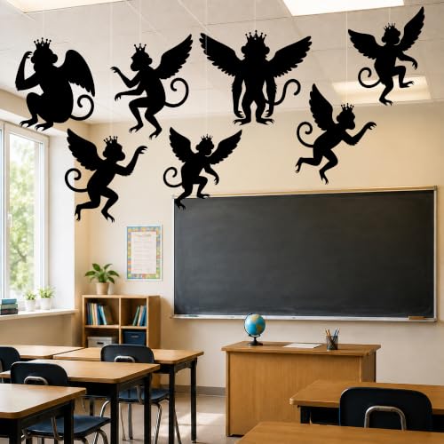 Flying Monkey Hanging Decorations for Wizard Party - Black Silhouette Cutouts, Set of 30