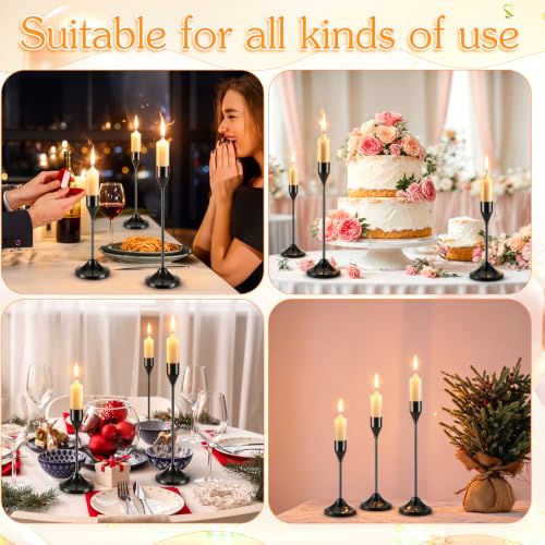 Black Metal Candlestick Holders Set - 12 Pcs Taper Candle Holders with Variations
