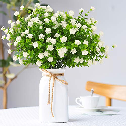 White Outdoor Artificial Flowers - 20 Bundles UV Resistant Faux Plants for Garden & Porch Decor