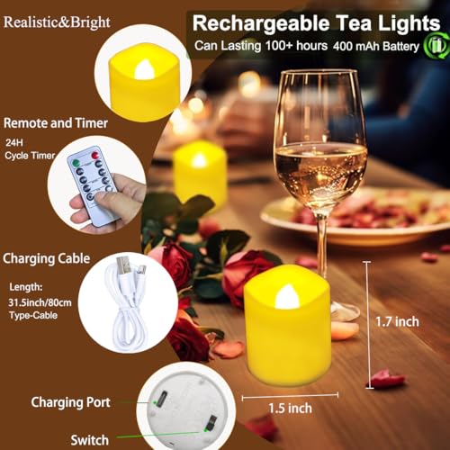 Rechargeable Flameless LED Tea Lights with Remote & Timer - Warm White - 6 Pack