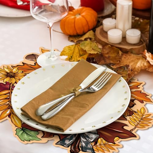 Disposable Fall Maple Leaves Paper Placemat Set - Orange Leaves, 50 Pack, 13x12.6 Inch