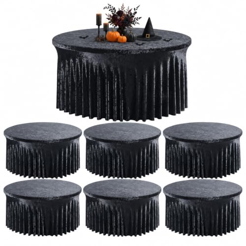 Outpain 6 Pack Black Velvet Round Tablecloths for 60-Inch Wedding Tables
