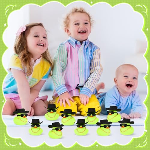 Rubber Duck Bath Toy Set with Mini Hat Sunglasses Necklace - Green 48 Pcs