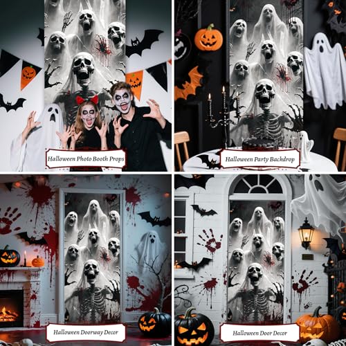 Halloween Door Cover Scary Skeleton Zombie Banner 79x35in Haunted House Decor