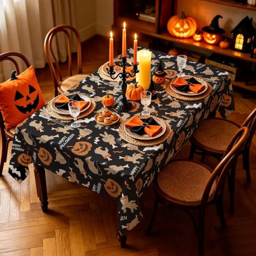 Halloween Pumpkin Tablecloth Set - 4 Pack 54x108 Inch Plastic Halloween Party Covers