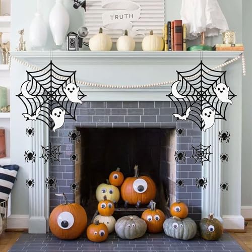 Halloween Hanging Decorations Set - Spider Web Ghost Bat Welcome Sign - Spider Web Variation