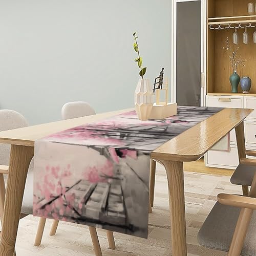 Paris Eiffel Tower Watercolor Table Runner - Farmhouse Kitchen Decor - Pink 13x36 Variation W13xL36