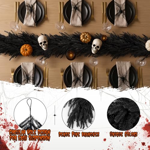 Black 9FT Artificial Norfolk Pine Garland Halloween Decor Indoor Outdoor