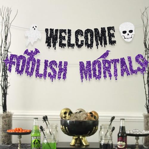Halloween Banner Spooky Boo Skull Party Decoration - Purple