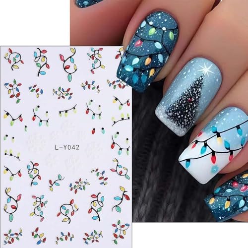 Christmas Nail Stickers Glow in The Dark String Lights Design - Style1