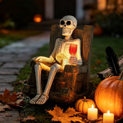 Solar Halloween Skeleton Garden Statue - 6.5-Inch Outdoor Decor with LED Light