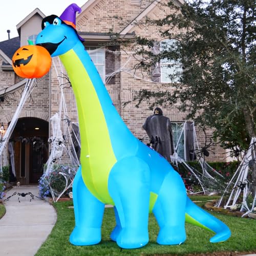 Halloween Inflatable Dinosaur Decoration - 10 FT No Shake Dino Pumpkin Yard Decor