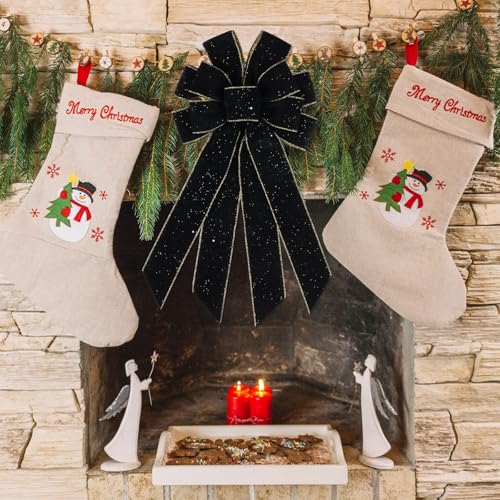 Black Velvet Christmas Bow 20.87-Inch Holiday Tree Topper & Wreath Decor - Variation: Black