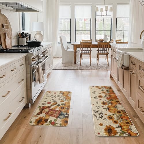 Fall Kitchen Mats Set of 2 Non-Slip Decor Mats for Entryway and Floor Protection