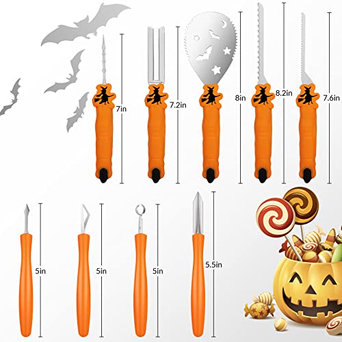Orange Pumpkin Carving Kit Tools - 9PCS Halloween Jack-O-Lantern Set