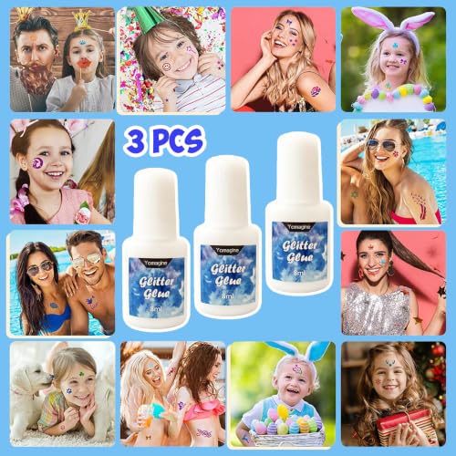 Temporary Glitter Tattoo Glue 8ml Brush Bottles Set for Body & Face Art