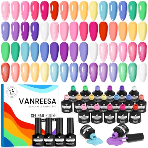 VANREESA 72 Bright Rainbow Tones Gel Nail Polish Set - 20 Summer Colors & Top Coats