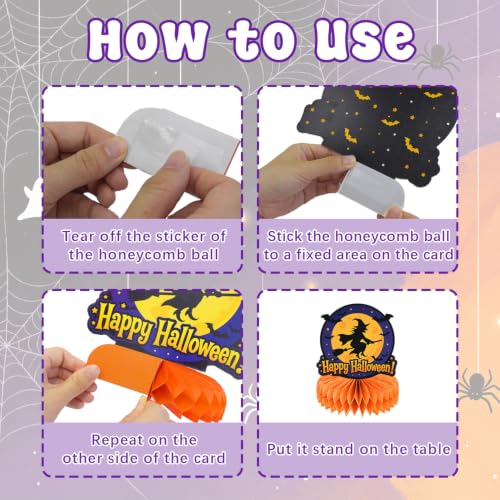 Halloween Honeycomb Centerpieces Set - 12pcs Halloween Party Decor - Ghost, Pumpkin, Witch, Vampire & Black Cat - Reusable & Waterproof - Halloween