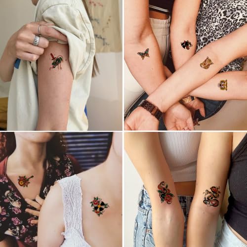 Temporary Tattoos Set 96PCS American Traditional Retro Style Adults - Retro Heart Variation