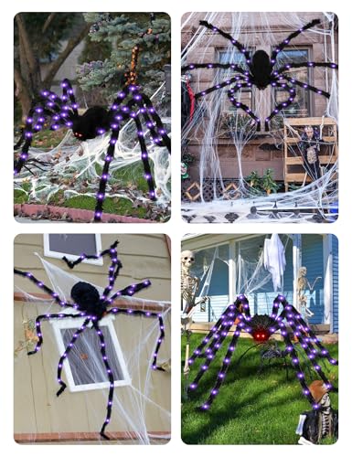 Giant Lighted Halloween Spider Decoration - 6.6FT Outdoor Creepy Yard Prop with 90 LEDs