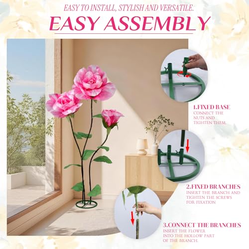 Dark Pink 3Pcs Large Artificial Flower Decorations for Garden, Home, Wedding & More