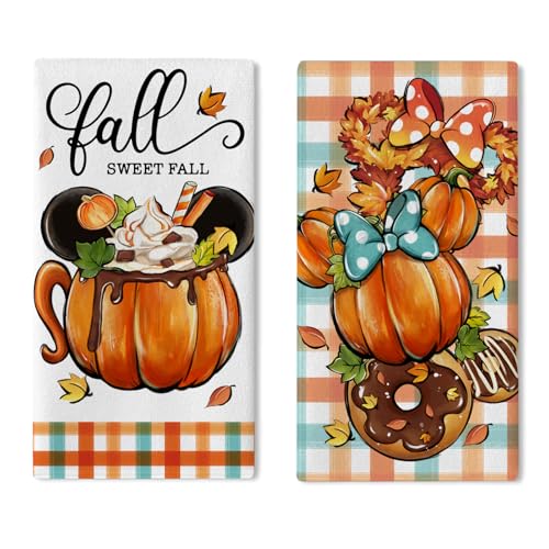 Fall Pumpkin Kitchen Dish Towels Set of 2 - Autumn Farmhouse Decor