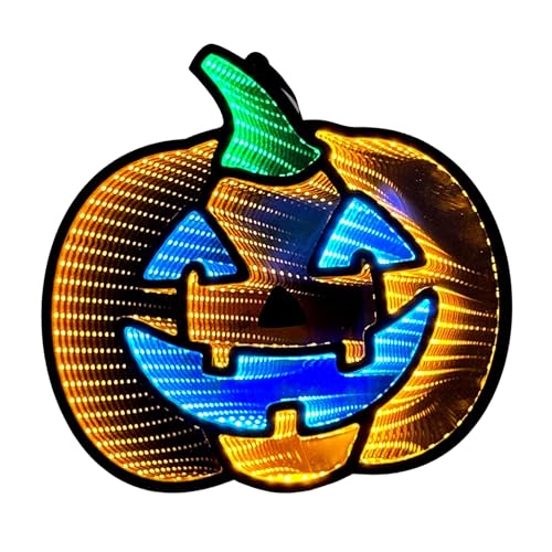 Halloween Jack O Lantern Infinity Mirror Light - 12x12 Indoor Decor with USB Power