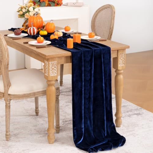 Navy Blue Velvet Table Runner 20 x 120 Inch - Fall Winter Home Decor, Elegant Dining Accessory - Variation 3