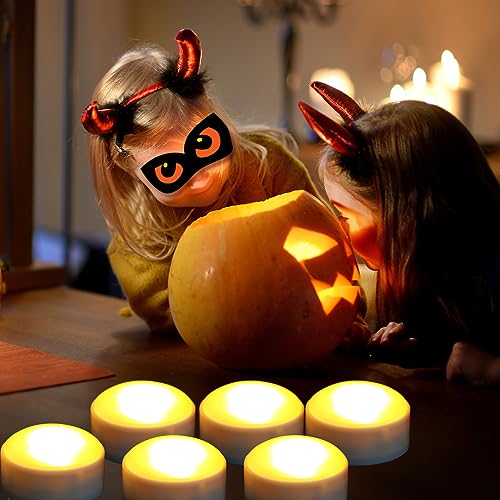 6 Pack Halloween Pumpkin LED Flameless Candles with Remote Control - White