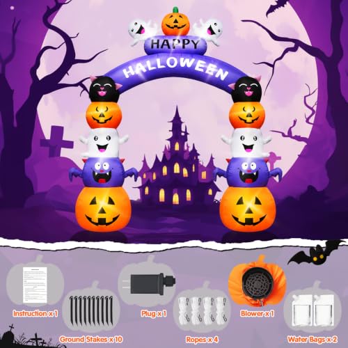 8FT Halloween Inflatable Pumpkin Archway with LEDs, Outdoor Yard Decor