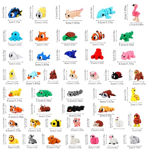 45 Pcs Mini 3D Printed Animal Figurines Set - Small Decor Animals
